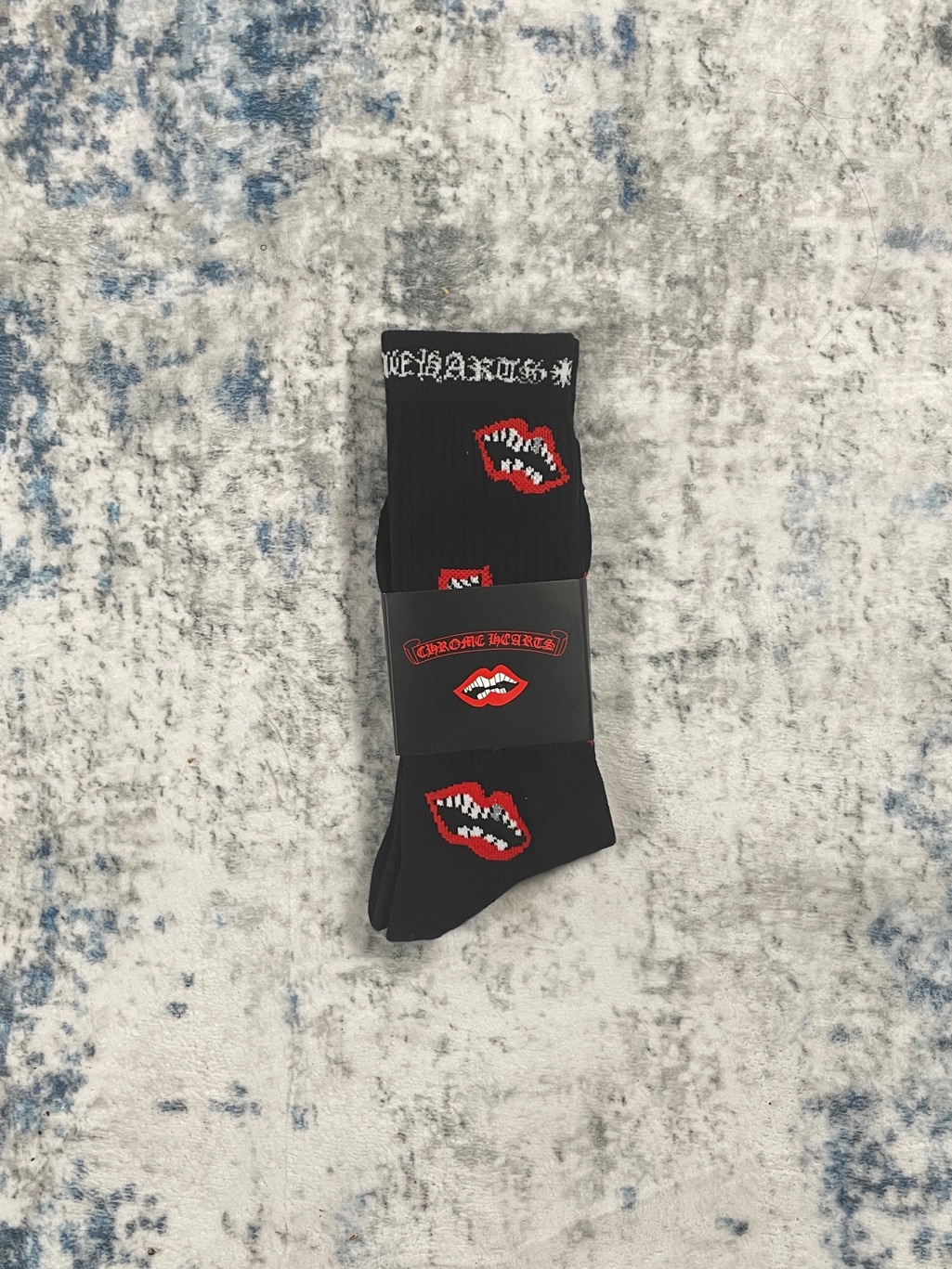 Chrome Hearts Black Crew Socks With Red Lip Motif